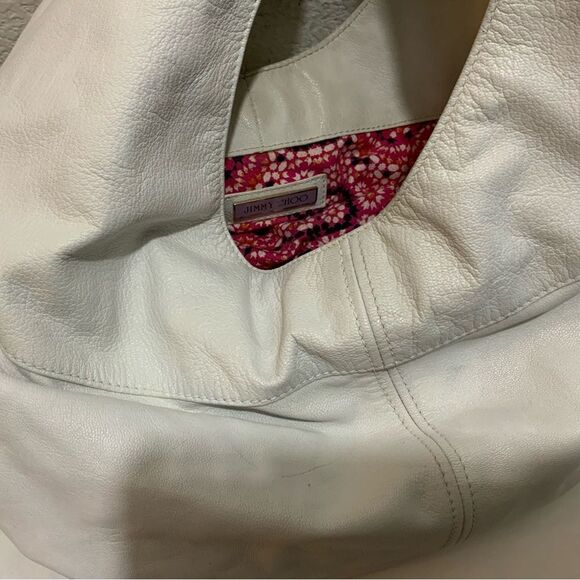 JIMMY CHOO HOBO SHOULDER BAG-LARGE-WHITE LEATHER BOTTOM JEWELED ACCENT UNIQUE - Picture 13 of 16